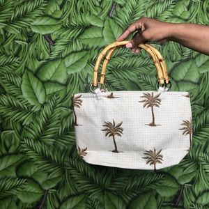 Palm Tree Handbag with Brown Bamboo Handle